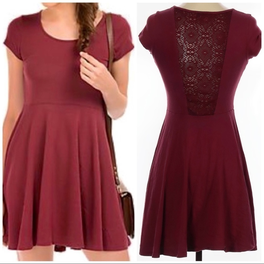 Aeropostale Maroon Lace Panel Fit & Flare Dress​​​​​​​​​​​​​​​​​​​​​​​​​​​​​